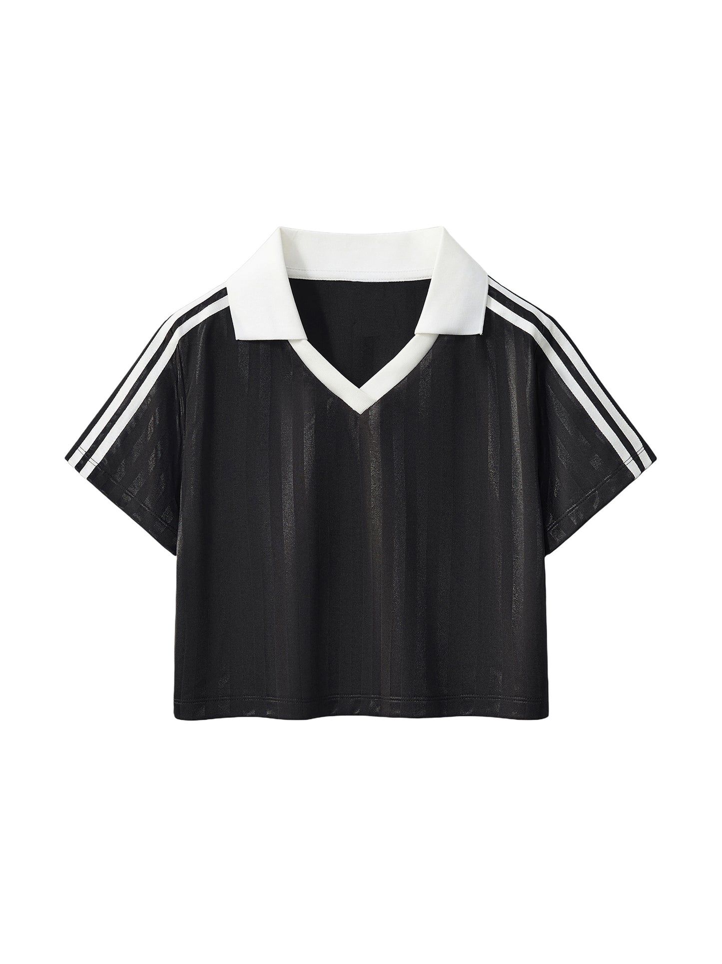 PROFESSIONAL POSER Contrast Collar Striped Cropped Jersey
