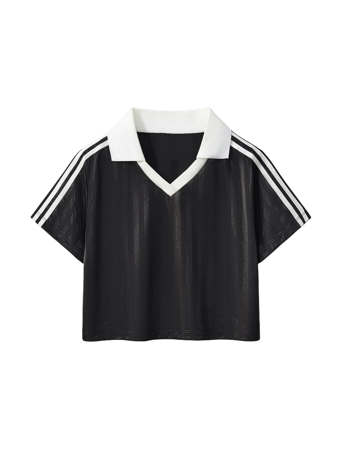 PROFESSIONAL POSER Contrast Collar Striped Cropped Jersey